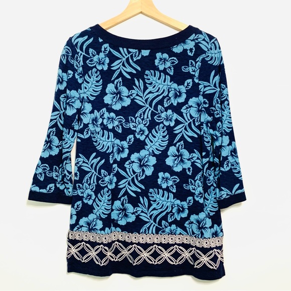 Tommy Bahama Hoani Hibiscus Embroidered Tunic Top Island Navy Small Resortwear - Picture 6 of 12